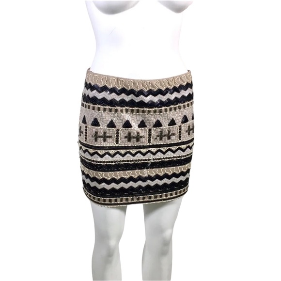 DejaVu Sequin Mini Skirt Beige Black & Ivory size Small - Picture 4 of 13
